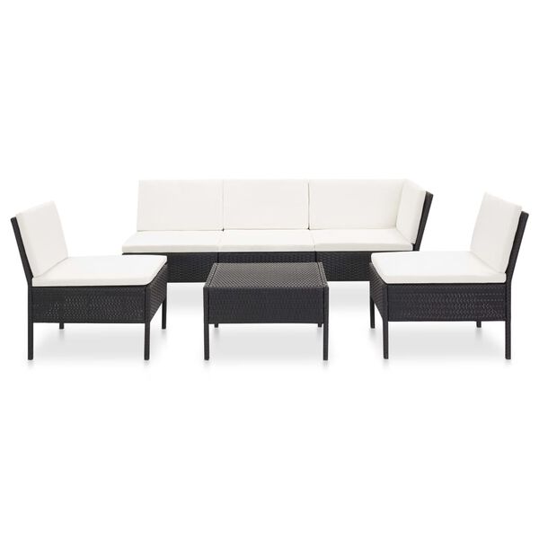 vidaXL 6-tlg. Garten-Lounge-Set mit Auflagen Poly Rattan Schwarz