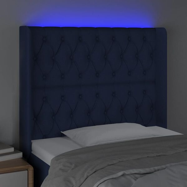 vidaXL LED Kopfteil Blau 103x16x118/128 cm Stoff