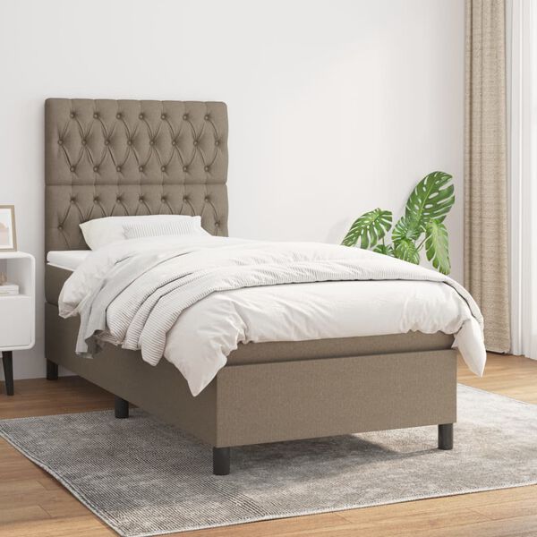 vidaXL Boxspringbett mit Matratze Taupe 100x200 cm Stoff