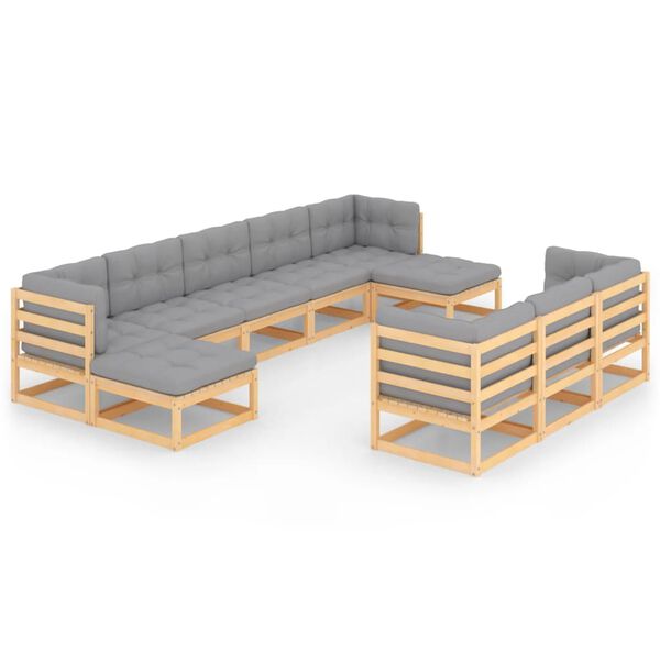vidaXL 10-tlg. Garten-Lounge-Set mit Kissen Massivholz Kiefer