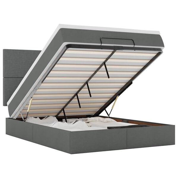 vidaXL Ottoman-Bett mit Matratze Dunkelgrau 140x200 cm Stoff