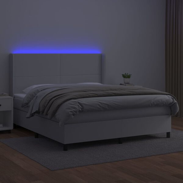 vidaXL Boxspringbett mit Matratze & LED Wei&szlig; 160x200 cm Kunstleder
