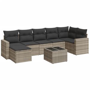 vidaXL 8-tlg. Garten-Sofagarnitur mit Kissen Hellgrau Poly Rattan
