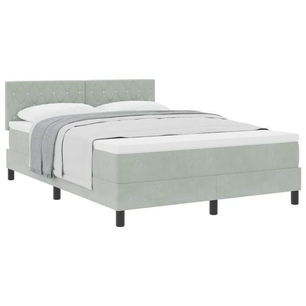 vidaXL Boxspringbett mit Matratze Hellgrau 140 x 190 cm Samt