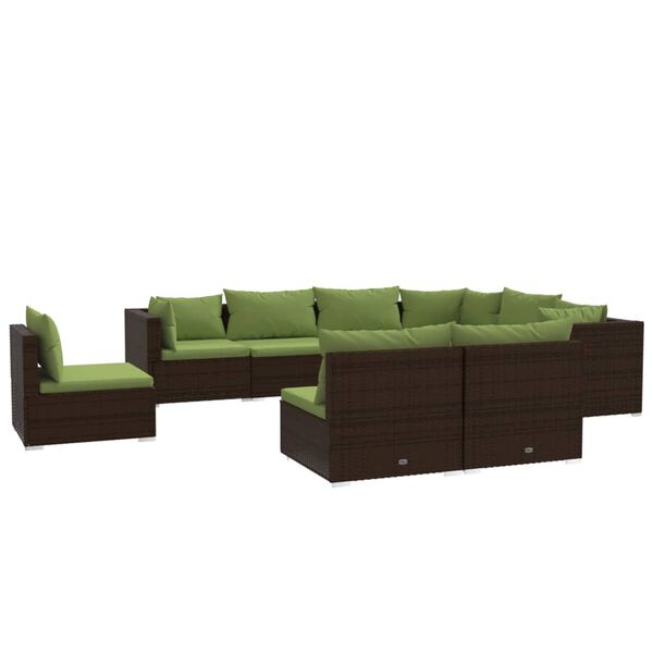 vidaXL 9-tlg. Garten-Lounge-Set mit Kissen Poly Rattan Braun