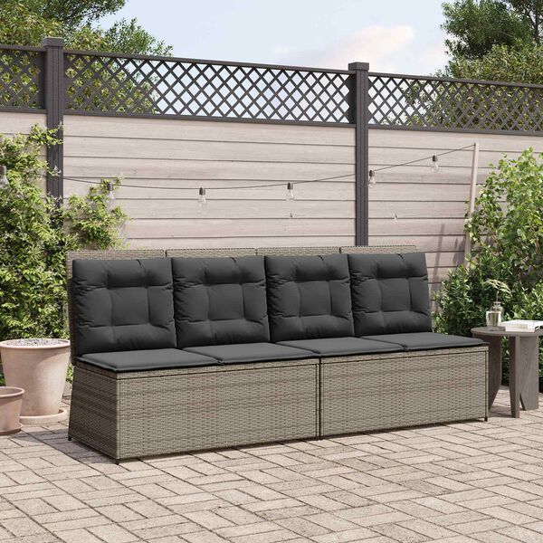 vidaXL Gartenbank mit Kissen Grau Poly Rattan