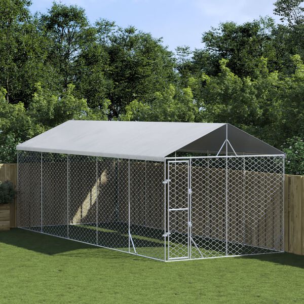 vidaXL Outdoor-Hundezwinger mit Dach Silbern 3x7,5x2,5m Stahl Verzinkt