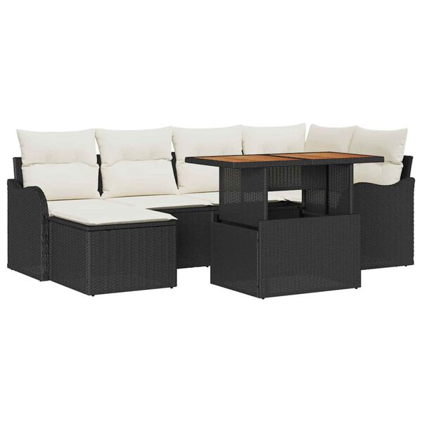 vidaXL Garten-Sofa-Set mit Speicher 7 pcs Schwarz Poly Rattan