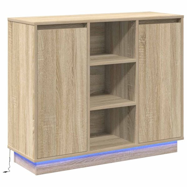 vidaXL LED-Sideboard Sonoma-Eiche 90 x 32 x 75 cm Holzwerkstoff