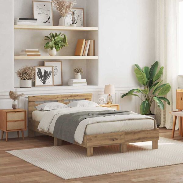 vidaXL Bettrahmen mit LED Artisan-Eiche 135 x 190 cm Holzwerkstoff