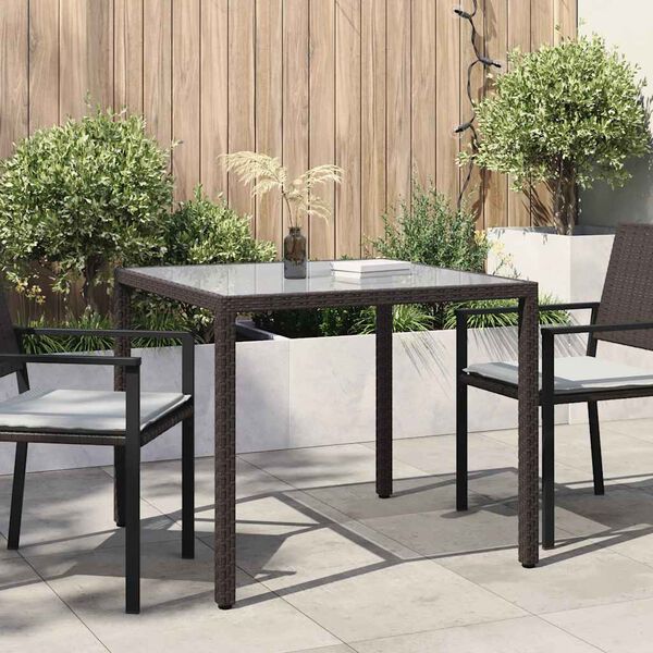vidaXL Gartentisch 90x90x75 cm Gehärtetes Glas Poly Rattan Braun