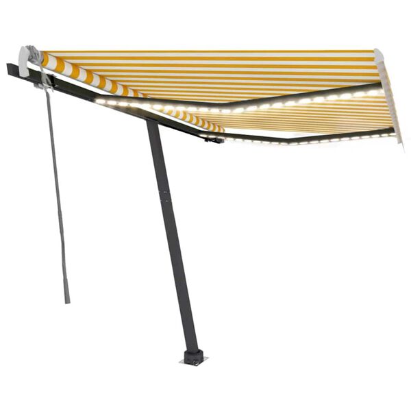 vidaXL Markise Manuell Einziehbar mit LED 350x250 cm Gelb und Wei&szlig;