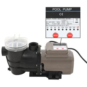 vidaXL Poolpumpe mit Timer Schwarz 0,25 PS 8000 L/h