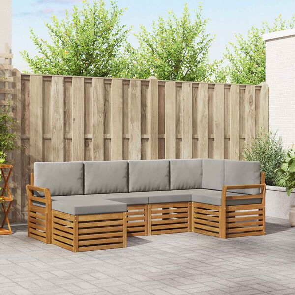 vidaXL Ecksofa Set 6 pcs Nat&uuml;rlich und Hellgrau Massivholz Akazie