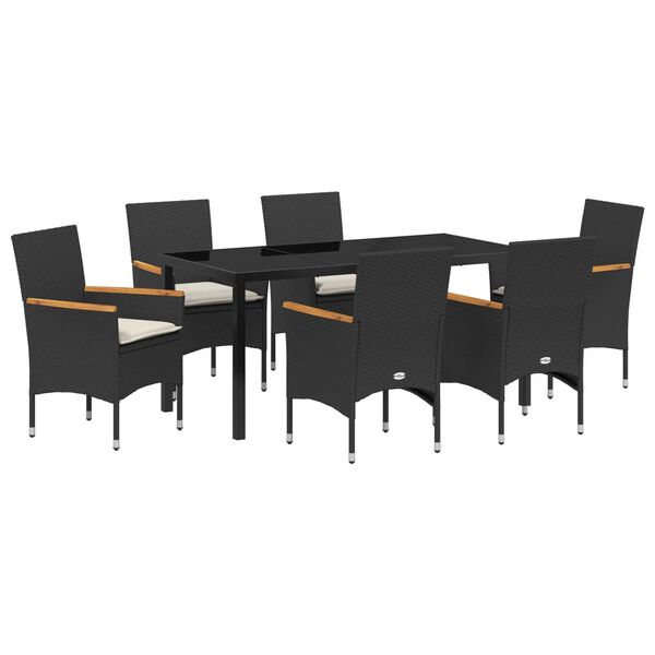 vidaXL Garten Essgruppe mit Kissen 7 pcs Schwarz Poly-Rattan