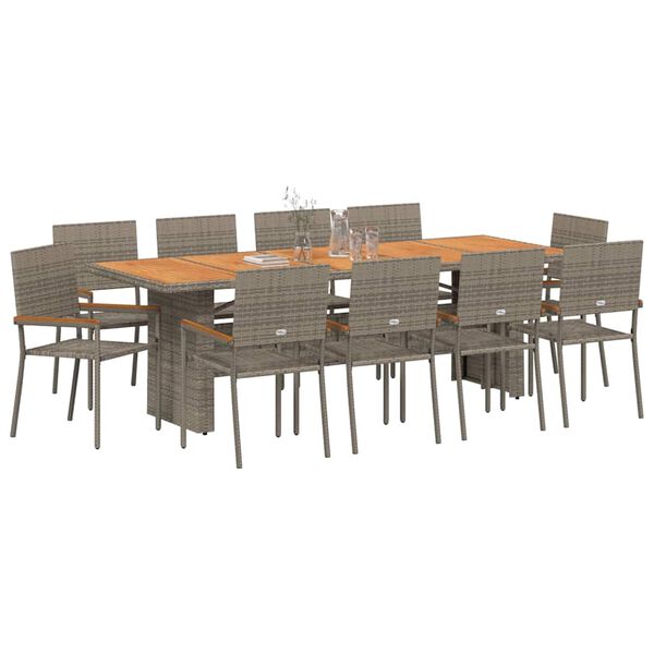 vidaXL Garten Essgruppe 11 pcs Grau Poly-Rattan