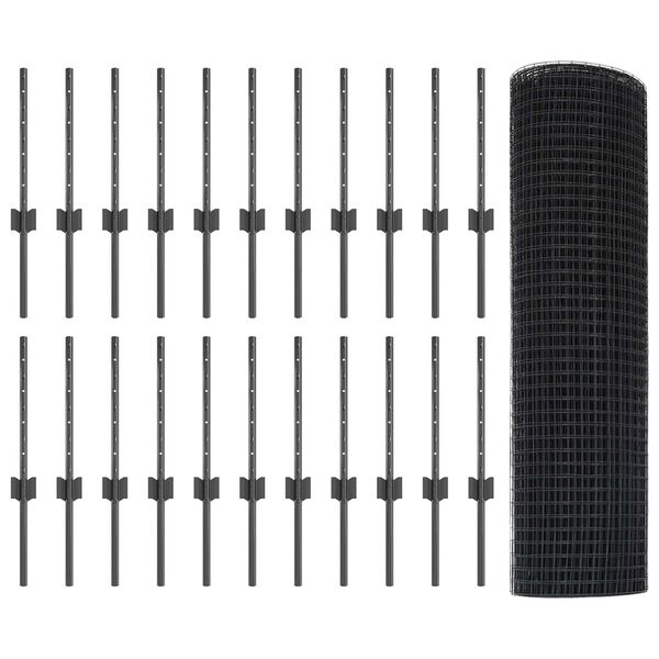 vidaXL Zaun mit Pfosten Grau 0,4 x 50 m Stahl und PVC