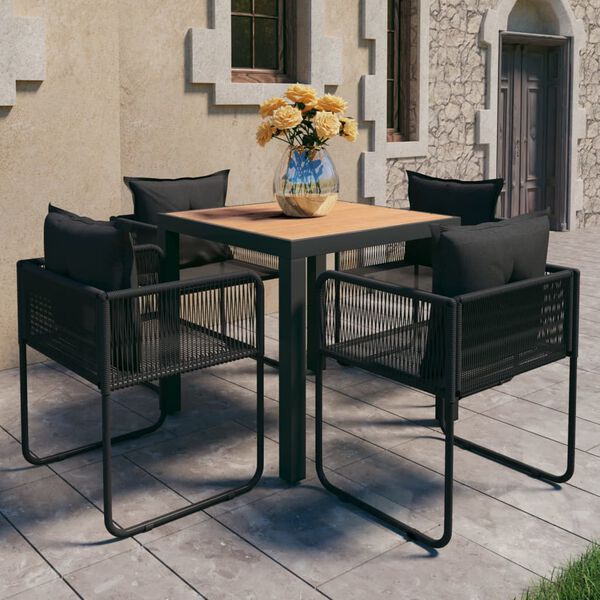 vidaXL 5-tlg. Garten-Essgruppe PVC Rattan Schwarz und Braun