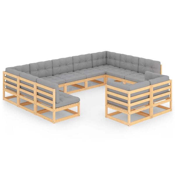 vidaXL 11-tlg. Garten-Lounge-Set mit Kissen Kiefer Massivholz