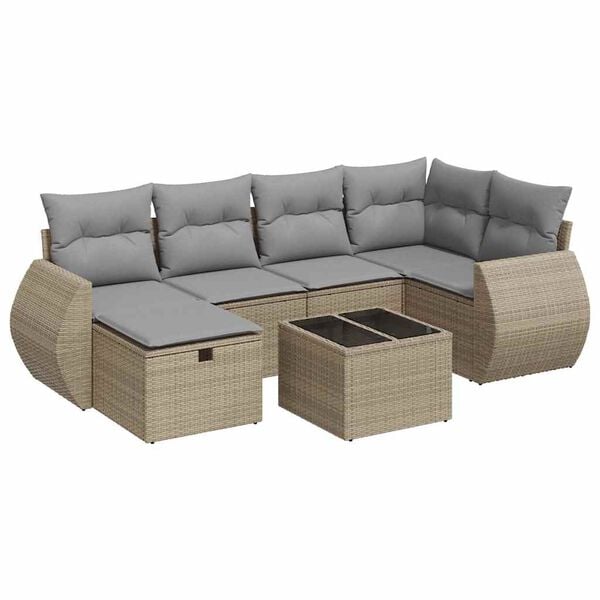 vidaXL 6-tlg. Garten-Sofagarnitur mit Kissen Beige Poly Rattan