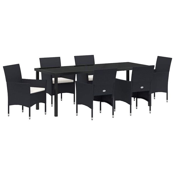 vidaXL Garten Essgruppe mit Kissen 7 pcs Schwarz Poly-Rattan