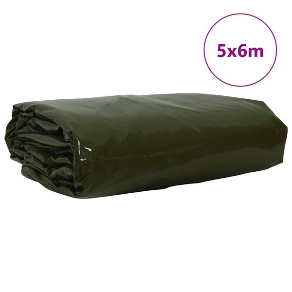vidaXL Plane 650g / m&sup2; Olive Gr&uuml;n 5 x 6 m Canvas mit PVC-Beschichtung