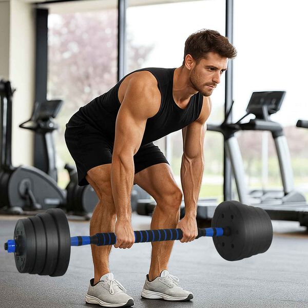 vidaXL 2-in-1 Hantelset Schwarz und Blau 121 x 19,5 x 19,5 cm