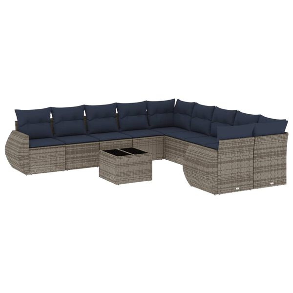 vidaXL 11-teiliges Gartensofa-Set mit Kissen, grau, Polyrattan