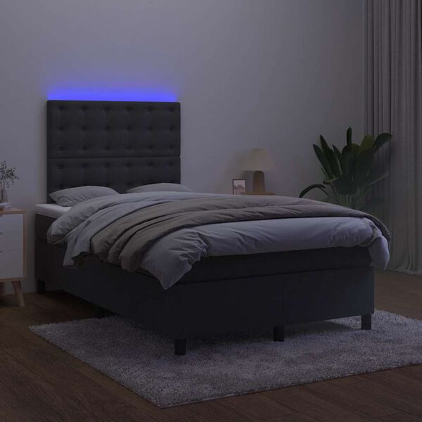 vidaXL Boxspringbett mit Matratze & LED Schwarz 120x190 cm Samt