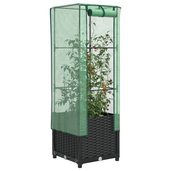 vidaXL Hochbeet mit Gewächshaus-Aufsatz Rattan-Optik 40x40x139 cm