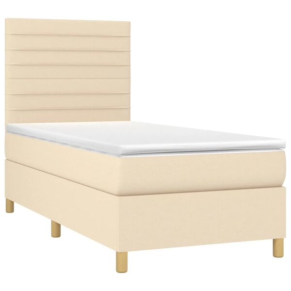 vidaXL Boxspringbett mit Matratze & LED Creme 90x200 cm Stoff