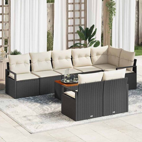 vidaXL Gartensofa-set mit Speicher 9 pcs Schwarz und Creme Poly-Rattan