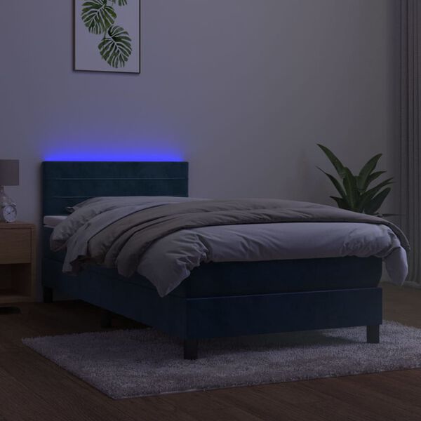 vidaXL Boxspringbett mit Matratze & LED Dunkelblau 90x190 cm Samt
