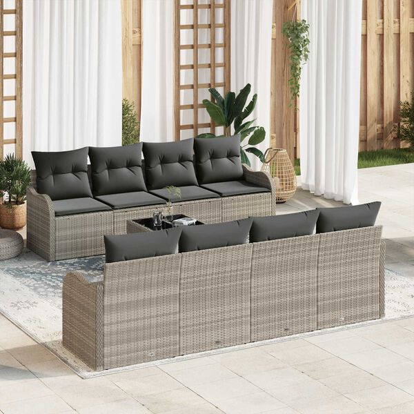 vidaXL Garten-Sofa-Set mit Kissen 9 pcs Hellgrau und Dunkelgrau