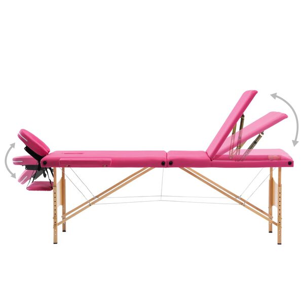 vidaXL Massageliege Klappbar 3-Zonen mit Holzgestell Rosa