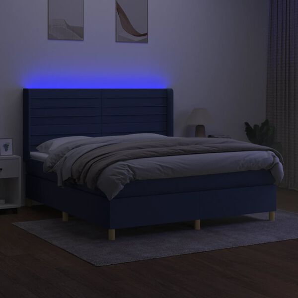 vidaXL Boxspringbett mit Matratze & LED Blau 160x200 cm Stoff