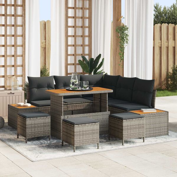 vidaXL Gartensofa-set 9 pcs Grau Poly-Rattan