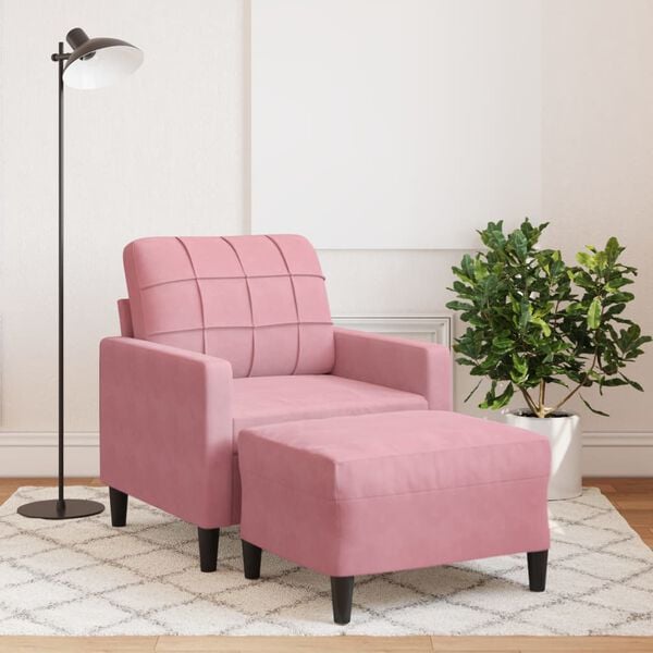 vidaXL Sessel mit Hocker Rosa 60 cm Samt