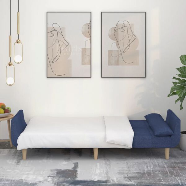 vidaXL Schlafsofa 2-Sitzer mit 2 Kissen Blau Stoff
