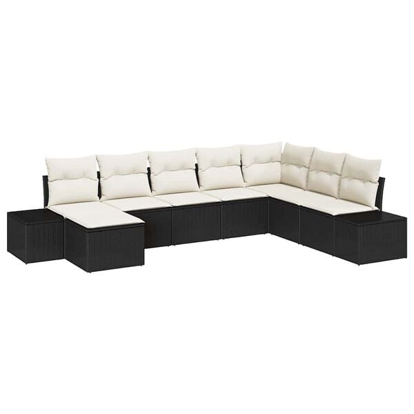 vidaXL Garten-Sofa-Set mit Kissen 8 pcs Schwarz und Creme Poly-Rattan