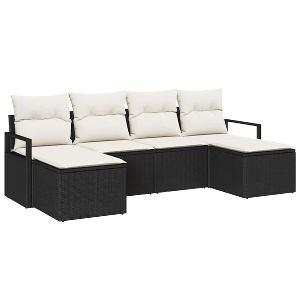 vidaXL Garten-Sofa-Set mit Kissen mit Speicher 6 pcs Schwarz und Creme