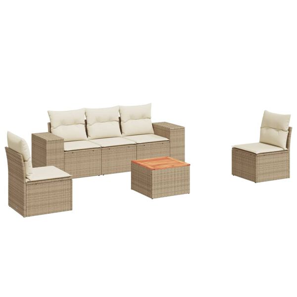 vidaXL 6-tlg. Garten-Sofagarnitur mit Kissen Beige Poly Rattan
