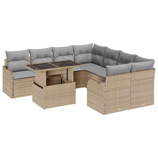 vidaXL Gartensofa-set mit Kissen 9 pcs Beige Poly-Rattan