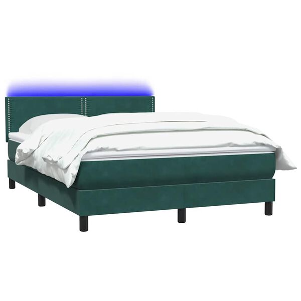 vidaXL Boxspringbett mit Matratze & LED Dunkelgr&uuml;n 160x210 cm Samt