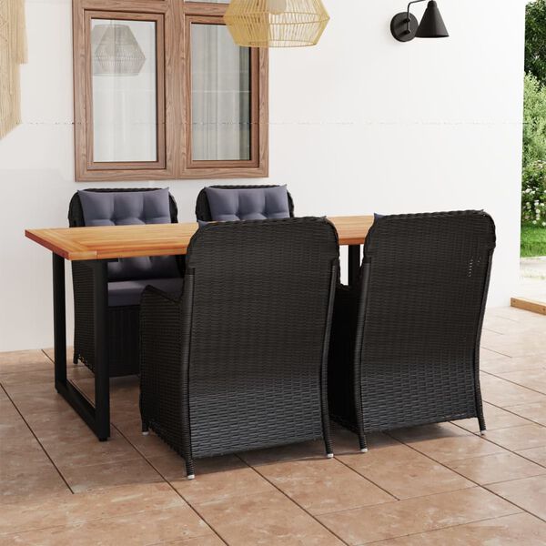 vidaXL 5-tlg. Garten-Essgruppe mit Kissen Poly Rattan Schwarz