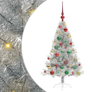 vidaXL K&uuml;nstlicher vorbeleuchteter Weihnachtsbaum Silber 120 cm PET