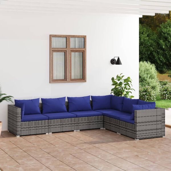 vidaXL 6-tlg. Garten-Lounge-Set mit Kissen Poly Rattan Grau