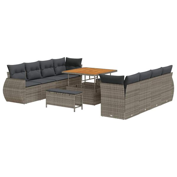 vidaXL Garten-Sofa-Set mit Speicher 11 pcs Grau Poly Rattan