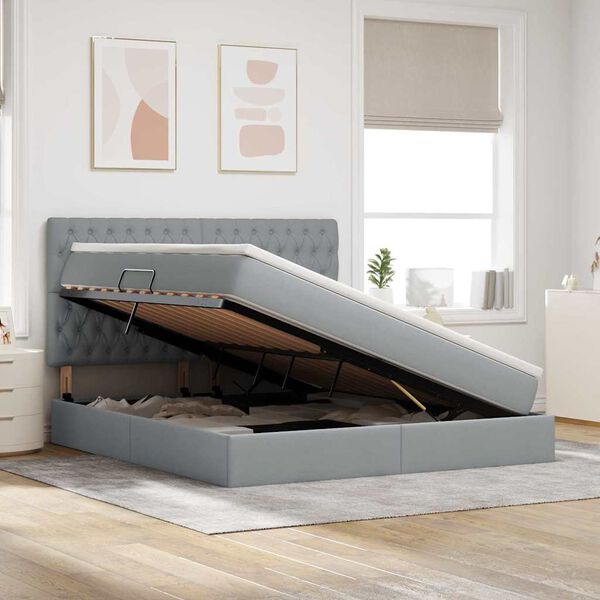 vidaXL Aufbewahrungsbett mit Matratze Hellgrau 160 x 200 cm Polyester