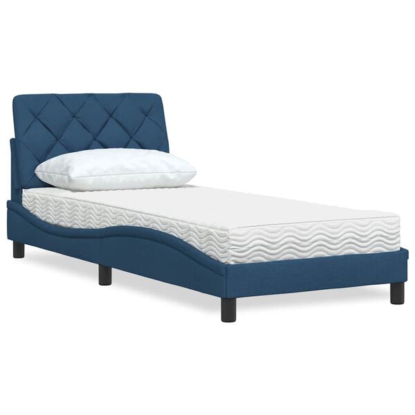 vidaXL Bett mit Matratze Blau 90x200 cm Stoff